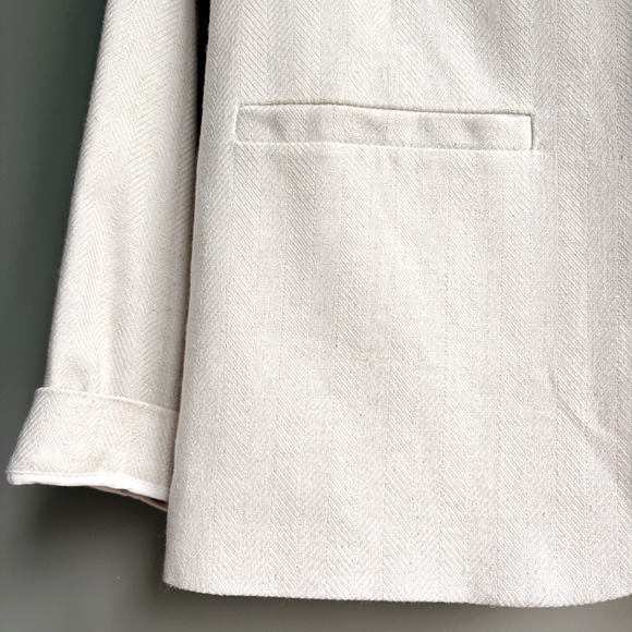 URBAN OUTFITTERS Size S Cream Linen Herringbone Blazer Jacket Neutral Minimalist - Picture 6 of 15